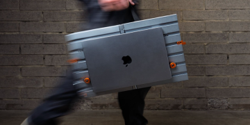 This sleek aluminum workstation folds into your backpack, yet your $10,000 MacBook Pro may not feel safe there